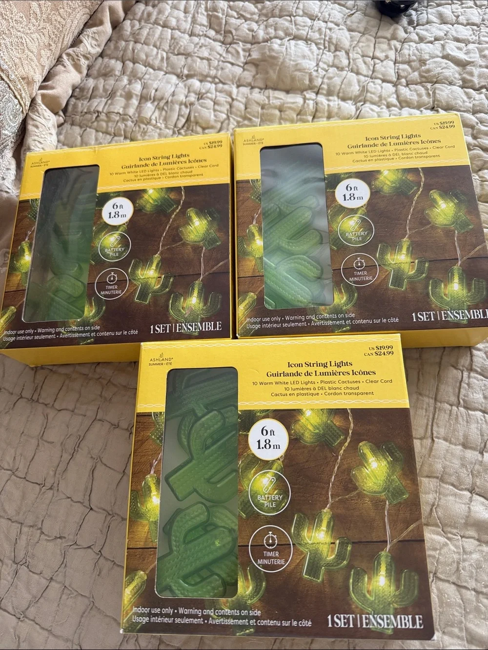 Ashland Green Cactus Icon String Lights 3 sets of 10 lights 6 feet times 3 new